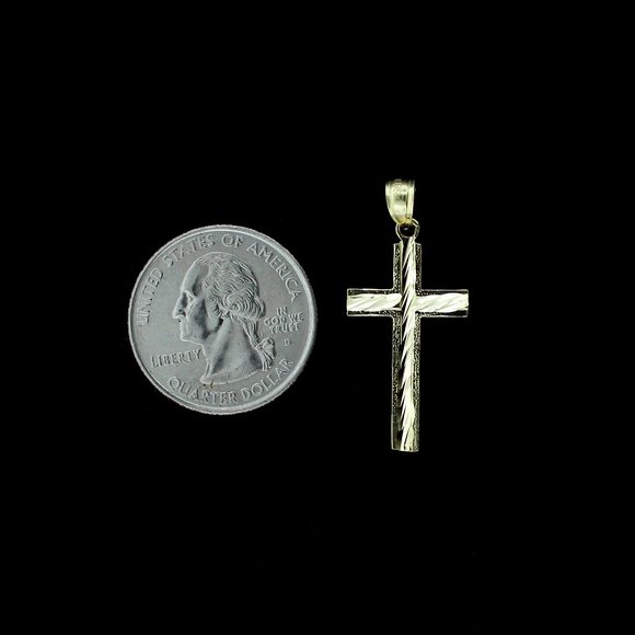 Real 10K Yellow Gold Diamond Cut Cross Pendant - Picture 5 of 7